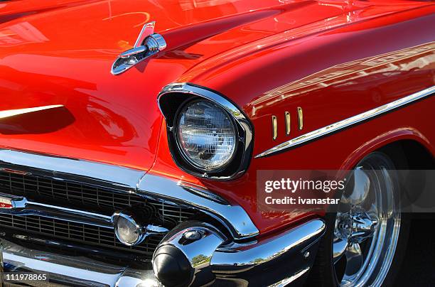 classic red car - classic car restoration stockfoto's en -beelden