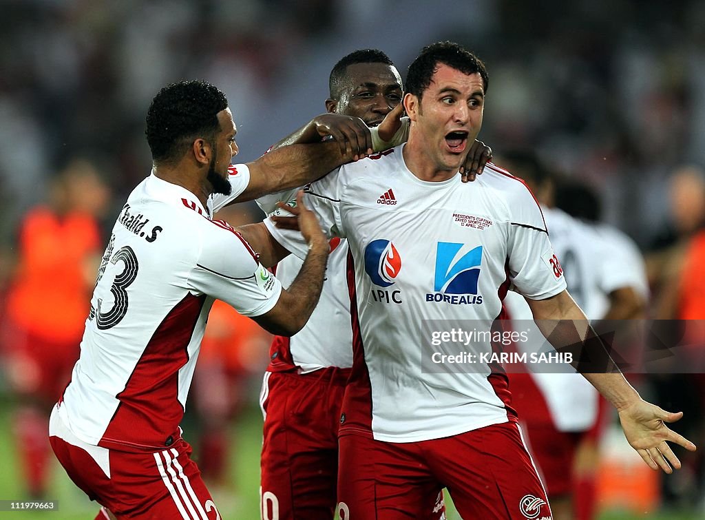 Waheed Footbool Players of Al-Wahda celebrate during the football final of the United ...
