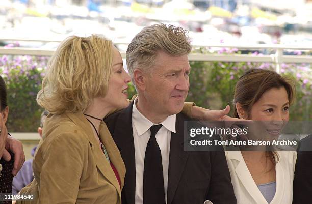 Sharon Stone & David Lynch during Cannes 2002 - "Official Jury" Photo Call at Palais Des Festivals in Cannes, France.
