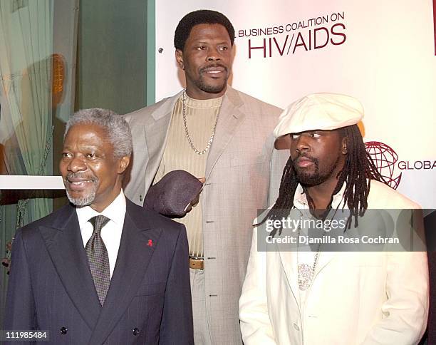 Secretary General Kofi Annan, Patrick Ewing and Wyclef Jean