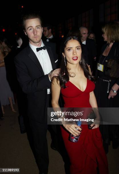 Ed Norton and Salma Hayek during Miramax 2003 Golden Globes Party Sponsored by Glamour Magazine and Coors at Trader Vic's in Beverly Hills, CA,...