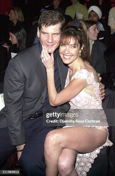 Alexei Yashin and Carol Alt during Mercedes Benz Fashion Week Fall 2003 Collections - Luca Luca - Front Row at Bryant Park in New York City, New...