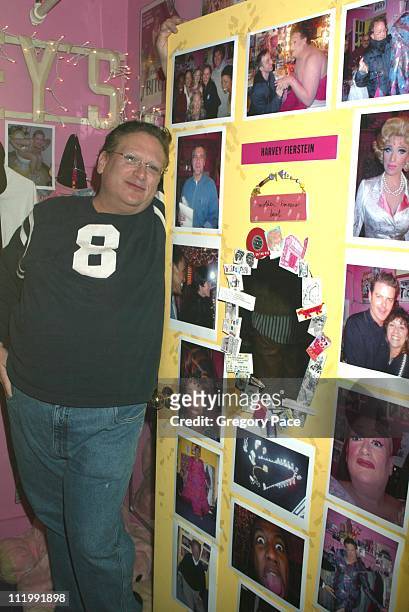 Harvey Fierstein poses by his dressing room door. During Celebrities visit backstage after seeing the Broadway Hit Musical "Hairspray" at Neil Simon...