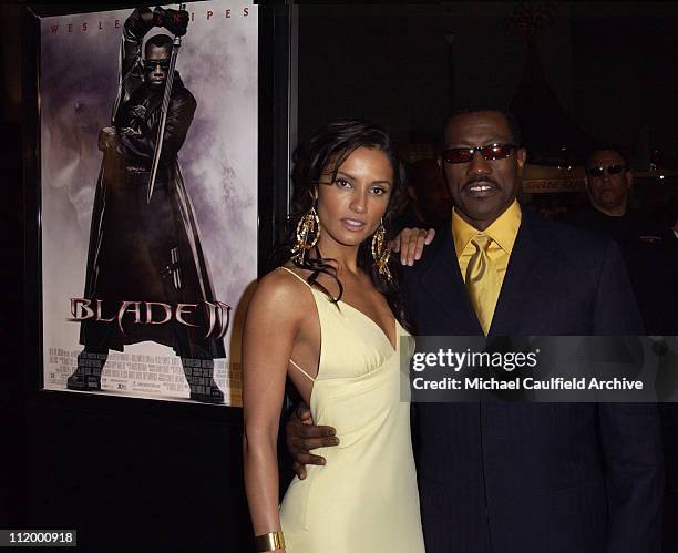 Leonor Varela & Wesley Snipes during "Blade II" Premiere at Gramun's Chinese Theater in Hollywood, California, United States.