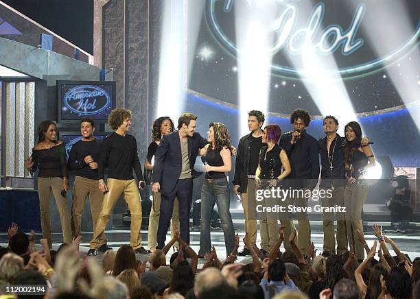 Cast members of "American Idol" during "American Idol" Season 1 Finale - Results Show at Kodak Theatre in Hollywood, California, United States.