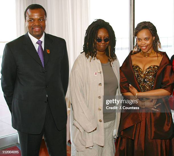 His Majesty King Mswati III, Whoopi Goldberg and Her Royal Highness Queen LaMbikiza