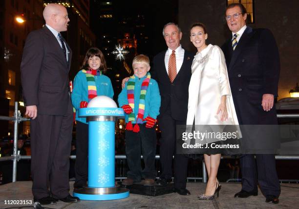 Charles J. Lyons of Unicef joins Rebecca Monday, Zane Boswell,Mayor Michael R. Bloomberg, Unicef Ambassador Sarah Jessica Parker and Sir Roger Moore...