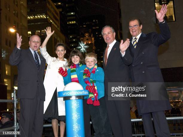 Charles J. Lyons of Unicef joins Unicef Ambassador Sarah Jessica Parker, Rebecca Monday, Zane Boswell,Mayor Michael R. Bloomberg and Sir Roger Moore...
