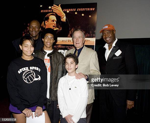 Former Houston Rocket Clyde Drexler and his family joined President George H.W. Bush and David Lattin at a private screening of Disney's "Glory Road"...