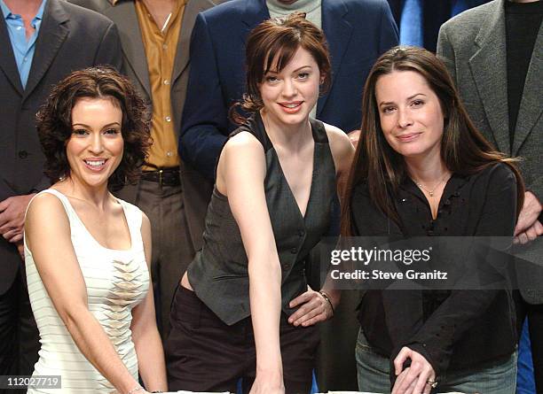 Alyssa Milano, Rose McGowan and Holly Marie Combs during "Charmed" Celebrates 150 Episodes and First Season on DVD at Paramount Studios in Los...