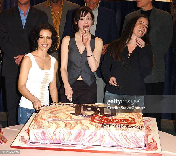Alyssa Milano, Rose McGowan and Holly Marie Combs during "Charmed" Celebrates 150 Episodes and First Season on DVD at Paramount Studios in Los...