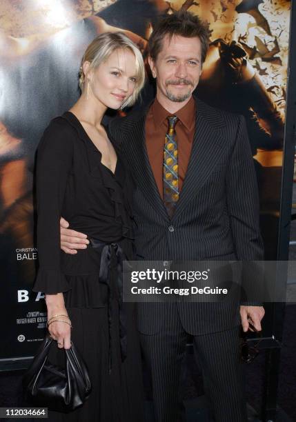 Alisa Marshall and Gary Oldman during "Batman Begins" Los Angeles Premiere - Arrivals at Chinese Theatre in Los Angeles, California, United States.