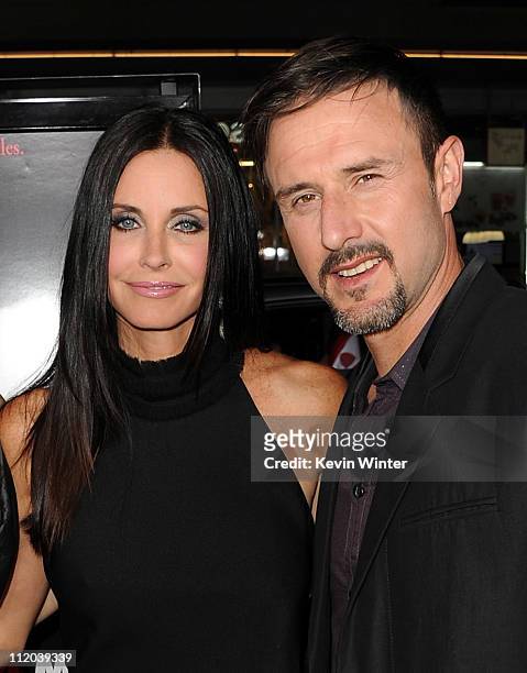 Actors Courteney Cox and David Arquette arrive at the premiere of The Weinstein Company's "Scream 4" Presented by AXE Shower held at Grauman's...