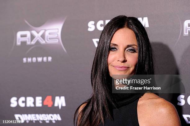 Actress Courteney Cox arrives at the premiere of the Weinstein Company's "Scream 4" Presented by AXE Shower at Grauman's Chinese Theatre on April 11,...