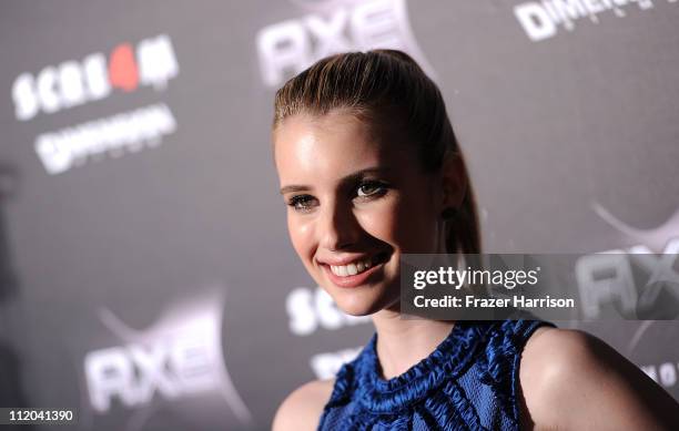 Actress Emma Roberts arrives at the premiere of the Weinstein Company's "Scream 4" Presented by AXE Shower at Grauman's Chinese Theatre on April 11,...