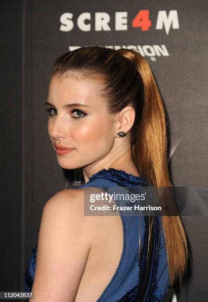 Actress Emma Roberts arrives at the premiere of the Weinstein Company's "Scream 4" Presented by AXE Shower at Grauman's Chinese Theatre on April 11,...