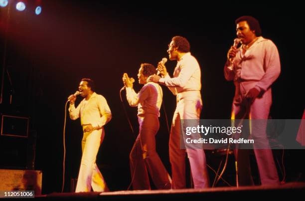 American vocal quartet The Four Tops (from left: Levi Stubbs , Renaldo 'Obie' Benson , Abdul 'Duke' Fakir and Lawrence Payton performing live on...