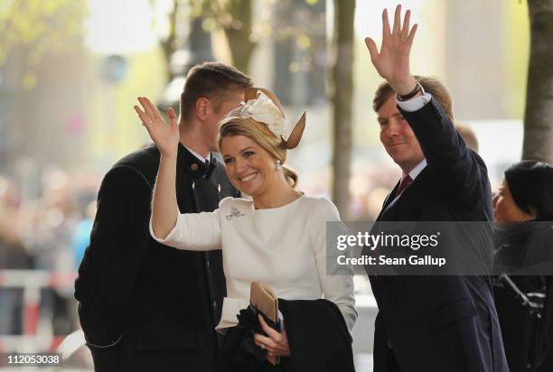 Princess Maxima and Prince Willem-Alexander of the Netherlands arrive at the Adlon Hotel on April 12, 2011 in Berlin, Germany. The Dutch royals,...
