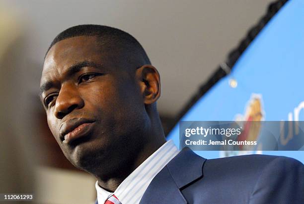 Dikembe Mutombo during NBA and UNICEF Launch Campaign for "Unite for Children, Unite against AIDS" at Unicef House in New York City, New York, United...
