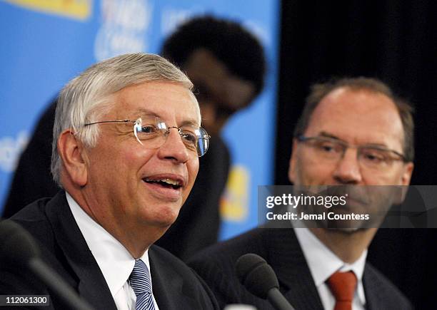 David J. Stern, Commissioner of the National Basketball Association and Dr. Peter Piot, Executive Director and Under Secretary General of the United...