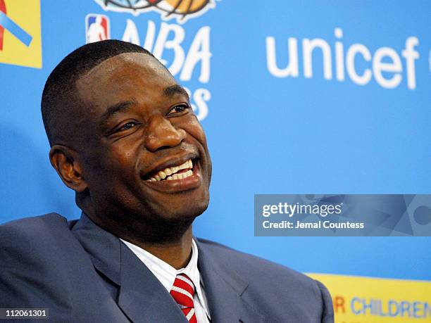 Dikembe Mutombo during NBA and UNICEF Launch Campaign for "Unite for Children, Unite against AIDS" at Unicef House in New York City, New York, United...