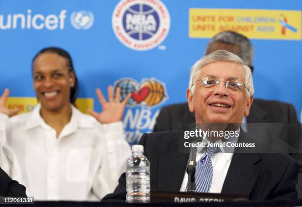 David J. Stern, Commissioner of the National Basketball Association with Teresa Witherspoon in the background