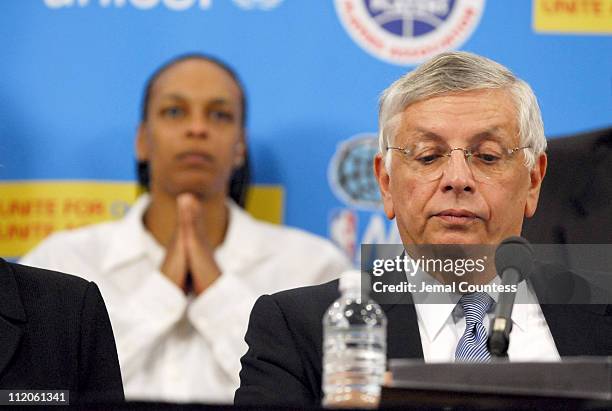 David J. Stern, Commissioner of the National Basketball Association with Teresa Witherspoon in the background