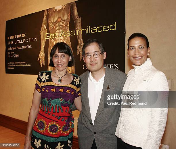Denise Okuda, Michael Okuda and Andrea Fiuczynski during 40 Years of Star Trek The Collection with Guest of Honor Leonard Nimoy at Christies in...