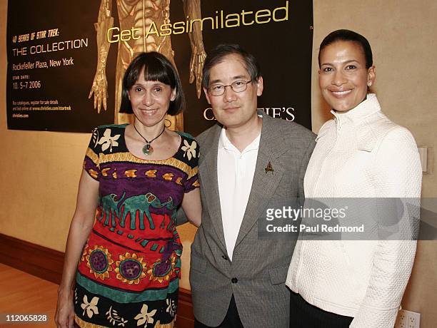 Denise and Michael Okuda and Andrea Fiuczynski during 40 Years of Star Trek The Collection with Guest of Honor Leonard Nimoy at Christies in Beverly...