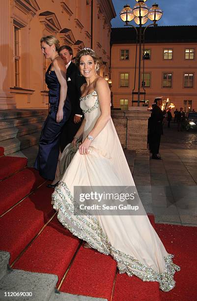 Princess Maxima of the Netherlands arrives at a state banquet given in her honour at Bellevue Presidential Palace on April 12, 2011 in Berlin,...