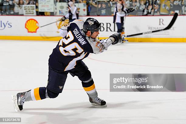 Steve Sullivan of the Nashville Predators skates against the Columbus Blue Jackets on April 8, 2011 at the Bridgestone Arena in Nashville, Tennessee.