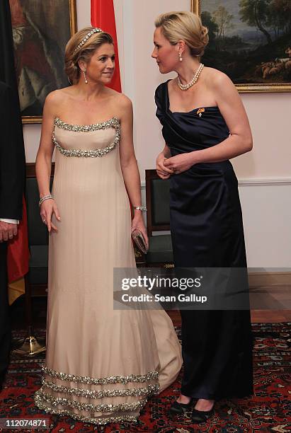 Princess Maxima of the Netherlands and German First Lady Bettina Wulff attend a state banquet given in honour of the visiting Dutch royals at...