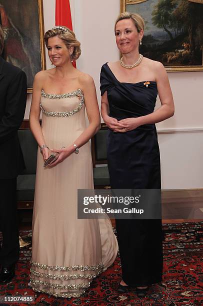 Princess Maxima of the Netherlands and German First Lady Bettina Wulff attend a state banquet given in honour of the visiting Dutch royals at...