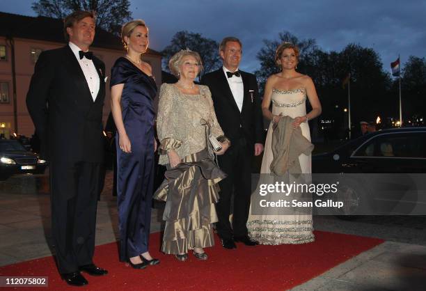 Prince Willem-Alexander of the Netherlands, German First Lady Bettina Wulff, Queen Beatrix of the Netherlands, German President Christian Wulff and...