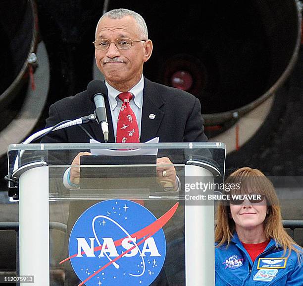 Administrator Charles Bolden announces to Kennedy Space Center workers and the world that the US space shuttle Atlantis will stay at KSC after its...