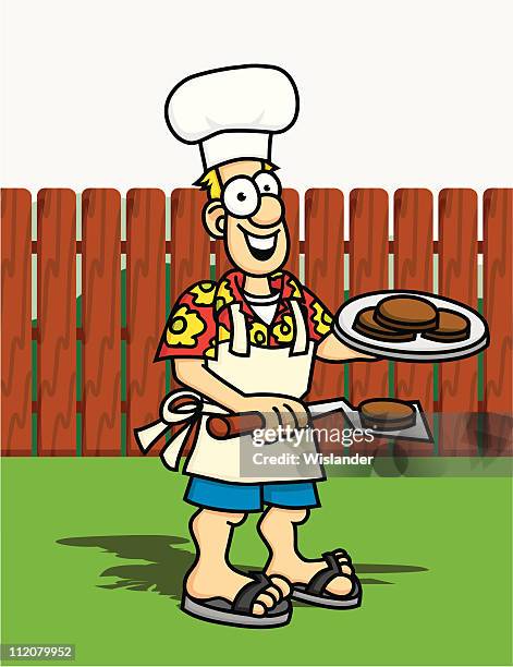 backyard bbq - hawaiian shirt stock illustrations