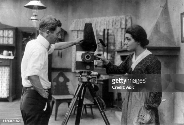 Director Herbert Brenon and actress Alla Nazimova on set of film 'War Brides' 1916.