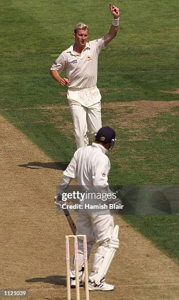 Brett Lee of Australia claims the wicket of Giles White of Hampshire caught by Wade Seccombe during day one of the Vodafone Challenge Series Match...