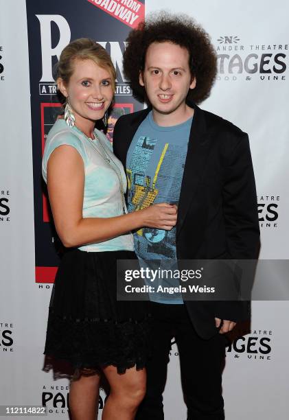 Actors Tess Hunt and Josh Sussman arrive at the opening night of 'Rain- A Tribute To The Beatles' at the Pantages Theatre on April 12, 2011 in...