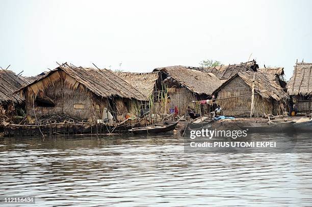 Fishing settlement is seen at the Andoni area, Bonny waterways in Rivers State on April 12, 2011. The Joint Task Force, comprises different arms of...