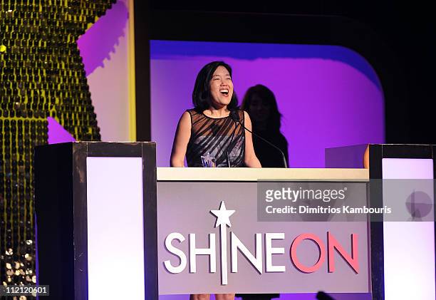 Honoree Michelle Rhee speaks onstage during Good Housekeeping's annual Shine On Awards honoring remarkable women at Radio City Music Hall on April...