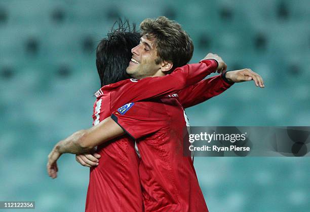 Gabriel of Kashima celebrates after scoring his teams second goal during the group H AFC Champions League match between Sydney FC and the Kashima...