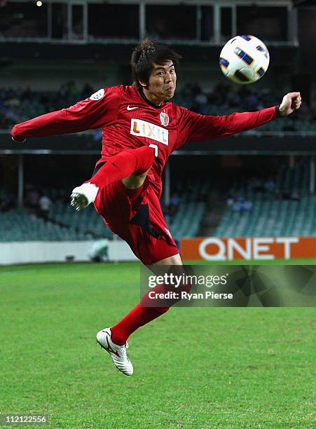 Toru Araiba of Kashima shoots at goal during the group H AFC Champions League match between Sydney FC and the Kashima Antlers at Sydney Football...