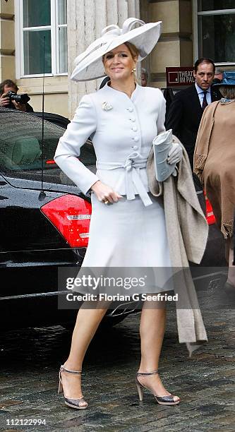Princess Maxima of the Netherlands arrives at Palais am Festungsgraben on April 13, 2011 in Berlin, Germany. The Dutch royals are on a four-day visit...