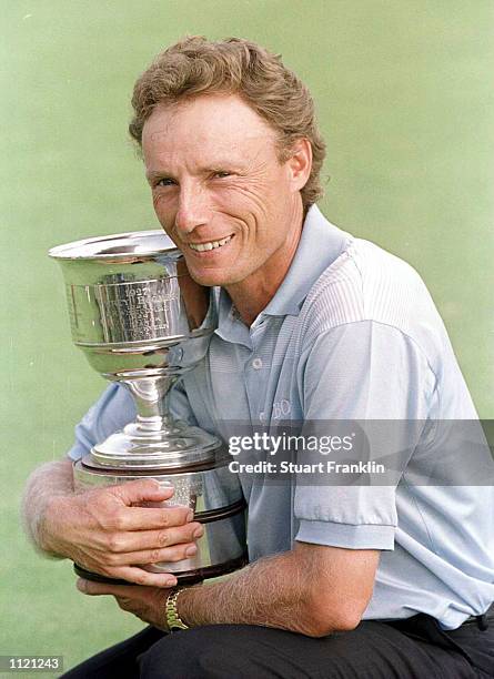 Bernhard Langer of Germany poses with the trophy after winning the TNT Dutch Open in Noordwijkse, Holland. Mandatory Credit: Stuart Franklin/ALLSPORT