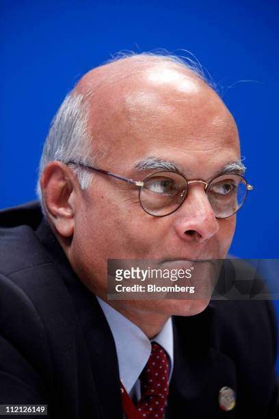Shivshankar Menon, India's national security advisor, pauses during a news conference in Sanya, Hainan province, China, on Wednesday, April 13, 2011....