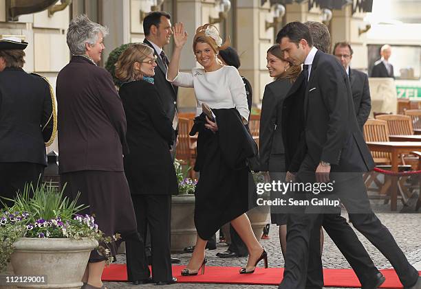 Princess Maxima of the Netherlands arrives at the Adlon Hotel on April 12, 2011 in Berlin, Germany. The Dutch royals, including Queen Beatrix, Prince...