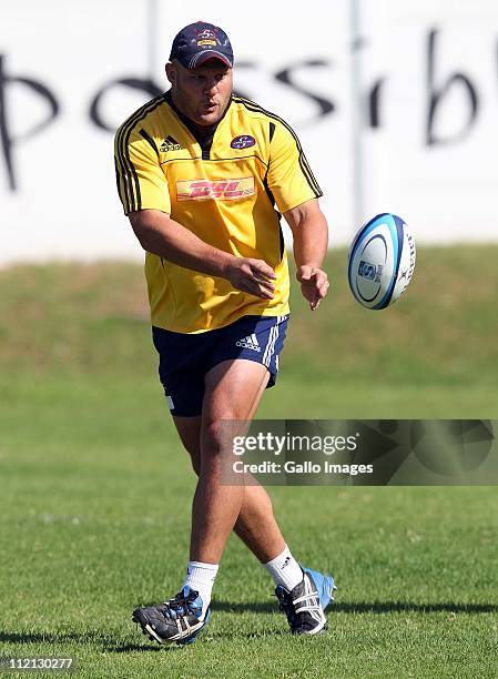 Van der Linde of the Stormers in action during the DHL Stormers training session at the High Performance Centre in Bellville on April 13, 2011 in...