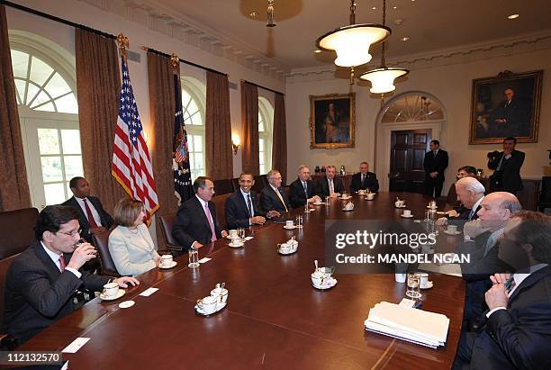 President Barack Obama meets with bipartisan House and Senate leadership on fiscal policy including House Majority Leader Representative Eric Cantor,...