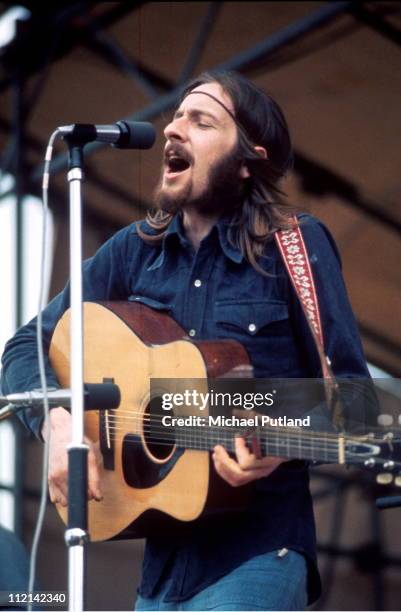 28th MAY: Alan Hull of Lindisfarne performs on stage at the Great Western Express festival near Lincoln, England on 28th May 1972.